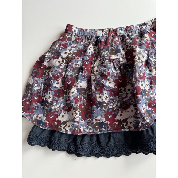 ABERCROMBIE & FITCH Maroon Navy Floral 100% Silk Lace Eyelet Mini Skirt, Size S - Picture 7 of 14